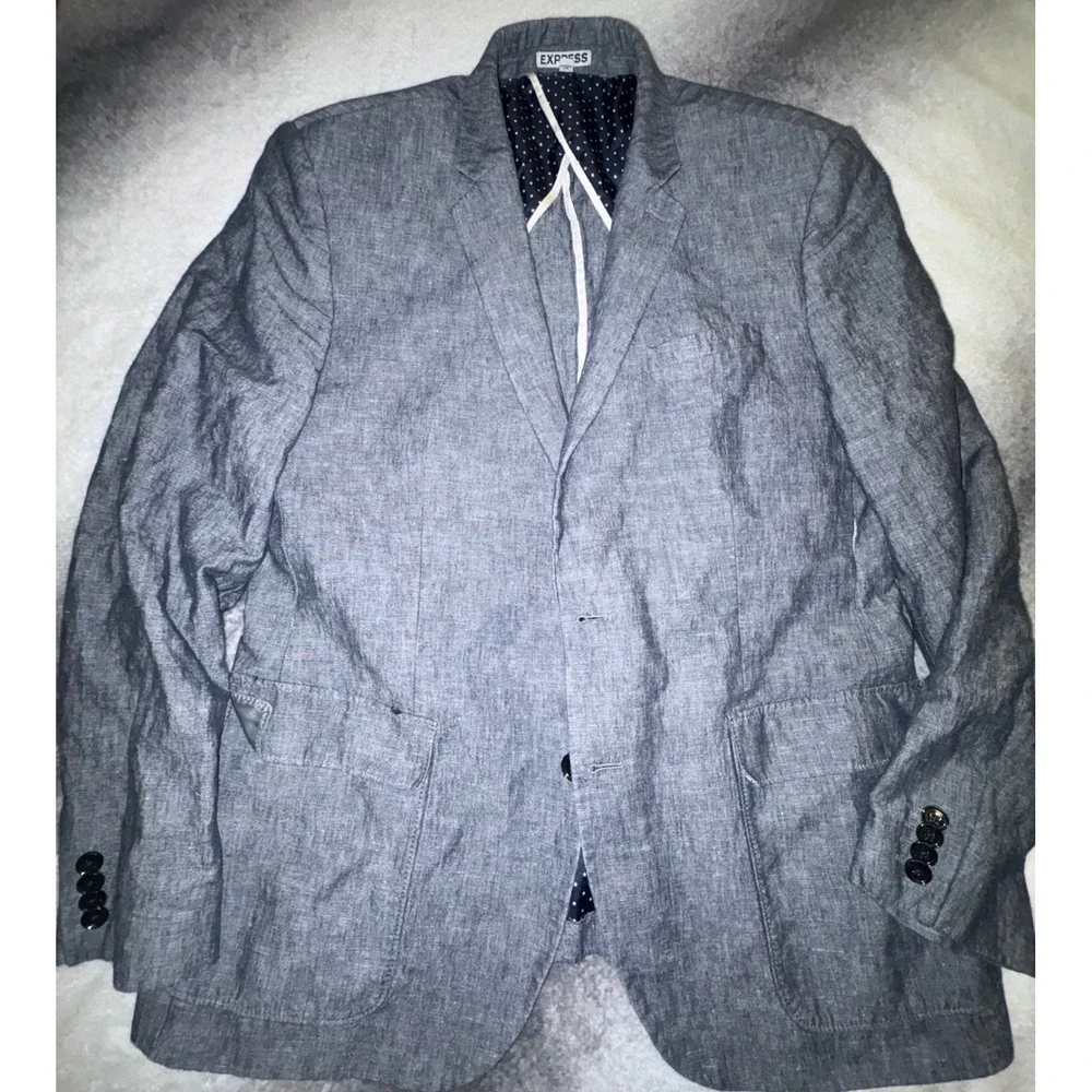 (CL) Express Photographer Fitted 44R Blue Chambray Sport Coat Blazer Mens